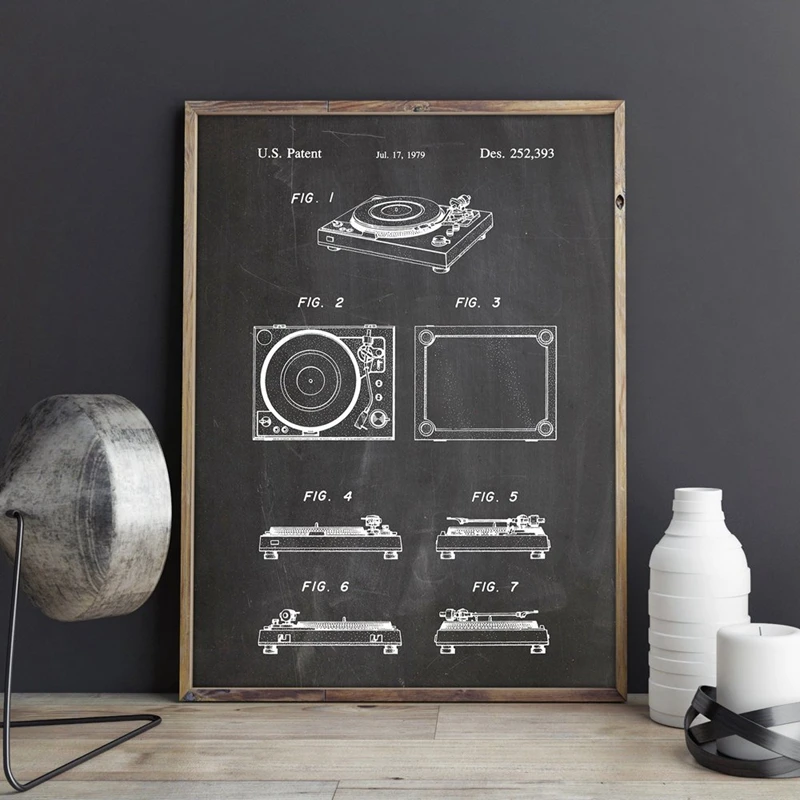

Turntable Patent Prints DJ Vinyl Turntable Poster Room Music Wall Decor Vintage Blueprint Canvas Painting Musician Gift idea