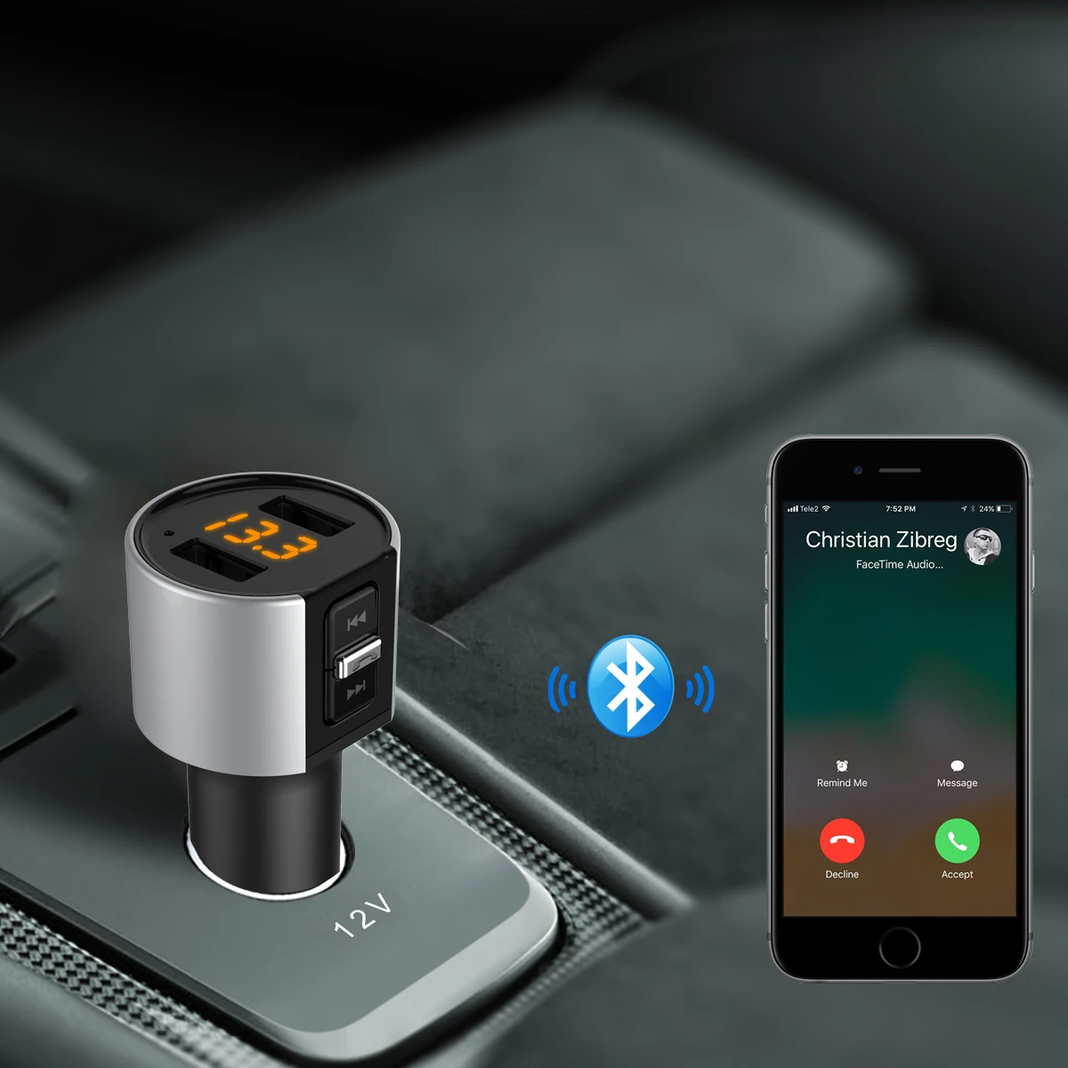 Автомобильное зарядное устройство C26S с двумя usb-портами для смартфона, Bluetooth, fm-передатчик, автомобильный комплект с громкой связью, MP3 музыкальный радио адаптер, зарядное устройство для телефона