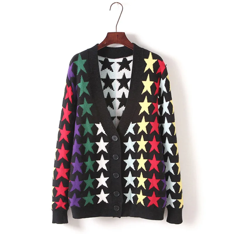 

Luxury Designer Brand Knitted Sweater for Women V Neck Vintage Fascinating Stars Wool Loose Knitted Cardigans Sweater