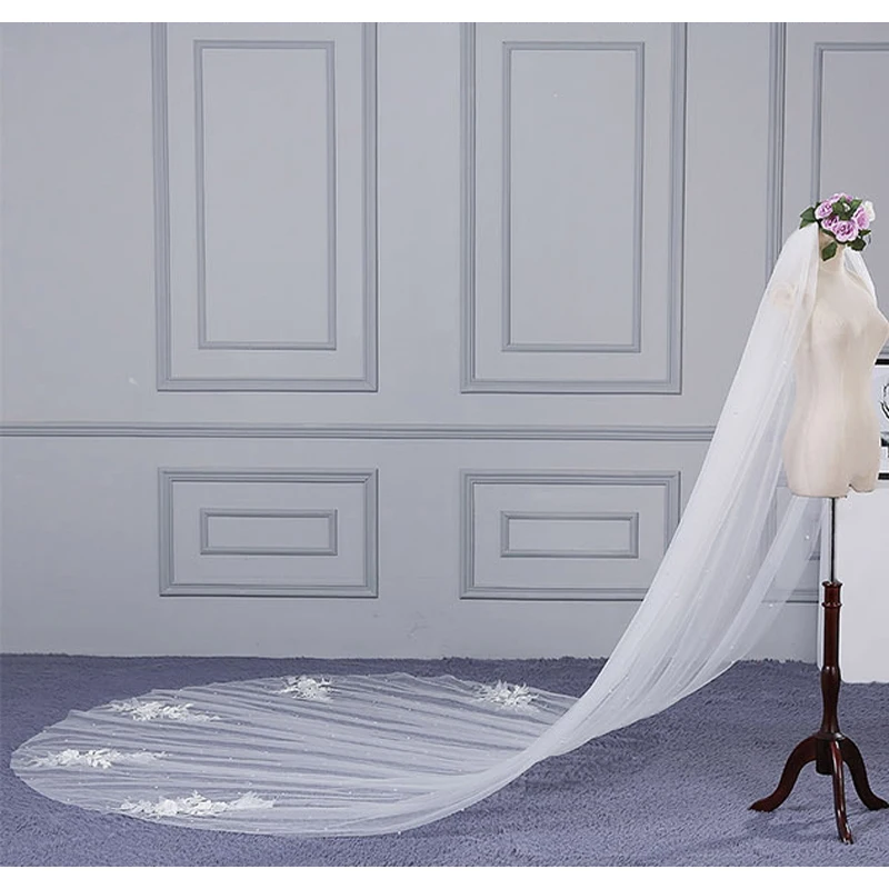 ZYLLGF вэу-де-noiva 3 метро вуаль Mariage Жемчуг собор поезд фаты с аппликациями свадебные аксессуары BL27