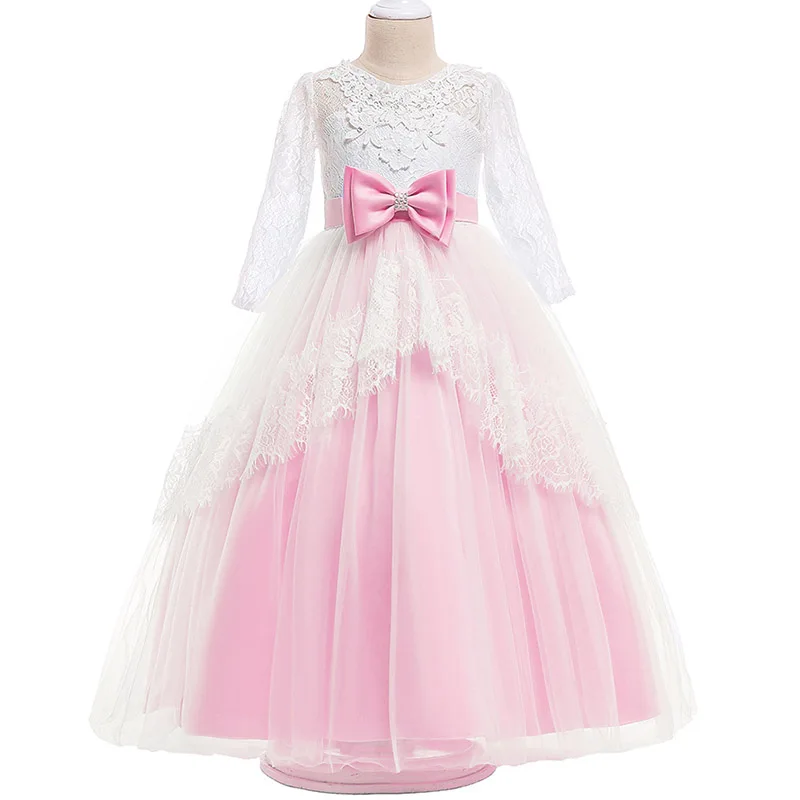 Платье с цветочным узором и большим бантом для девочек; детское праздничное платье; платье для первого причастия для девочек; бальное платье принцессы; костюм для конкурса; vestido comunion