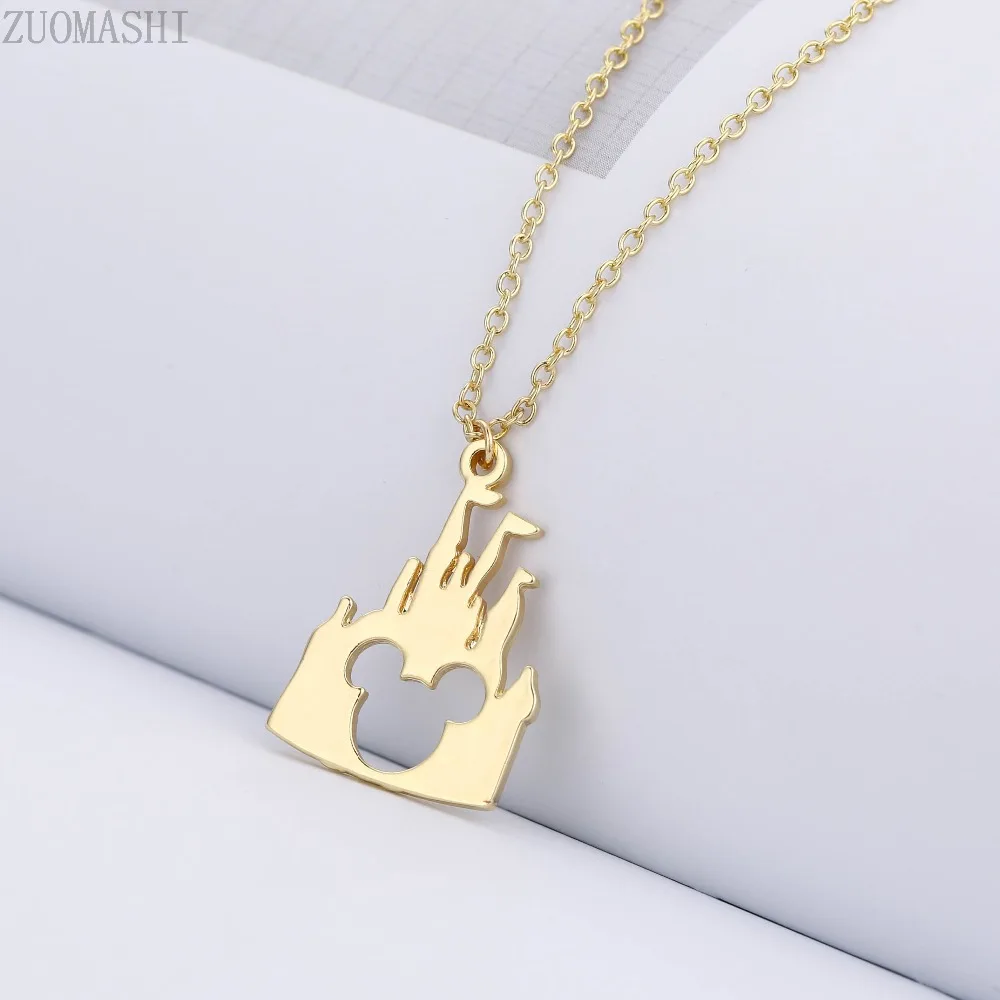 

Fashion Miki Head Necklace Minimal Cinderella Castle Pendants Necklaces Vacation Gift For Daughter Kids Gifts Cartoon Jewelry