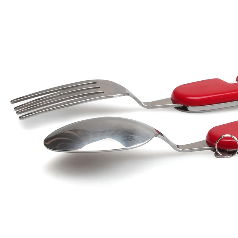 

Portable 6 in 1 Folding Camping Tableware Stainless Steel Spoon Fork Bottle Opener Travel Tableware SMN88