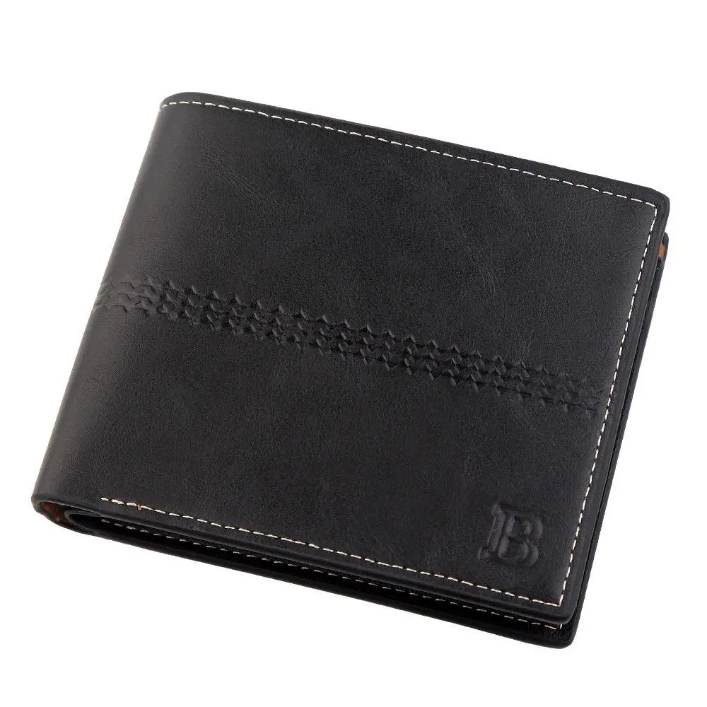 men's wallet Vintage brown Dollar Short Slim carteira masculina erkek cuzdan billetera hombre No Zipper wallet men B purse - Color: Black