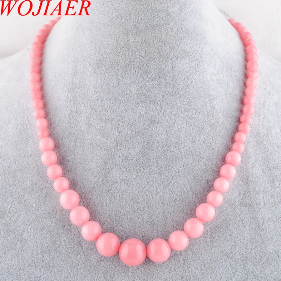 WOJIAER Natural Pink Jaspers Gem Stone Graduated 6-14mm Round Beads Pendent Women Jewelry Necklace 17.5&quot Strand PF3006 | Украшения и