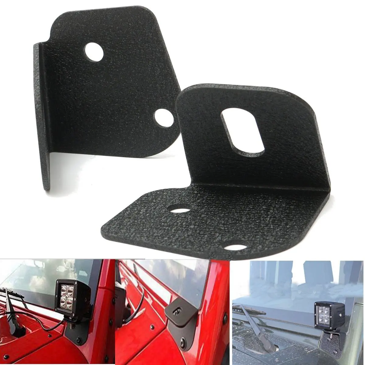 

1Pair Aluminum Work Light Windshield Mounting Bracket For Jeep/Wrangler JK 2007-2016 Black