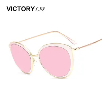 

VictoryLip Cat Eye Oval Lens Pink Metal Temple Fashion Small Size Brand Designer Mirror Sunglasses Women Sun glasses Lady Female