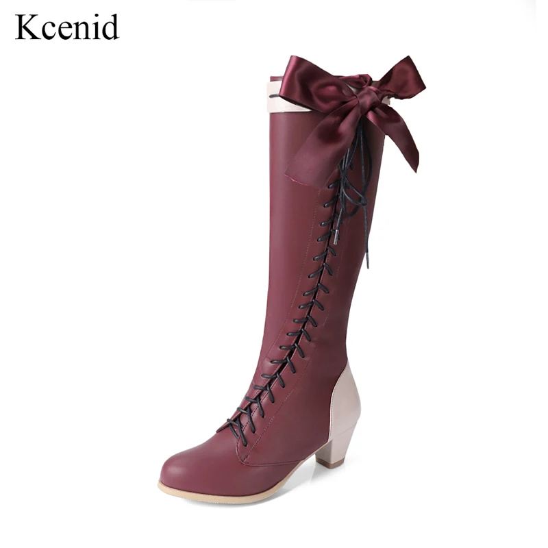 Kcenid Cremallera Botas Heel Calientes Black Bowtie Wine 2018 becerro Atada Mediados Zapatos Moda 48 gris Mujeres Spike 32 Invierno Tamaño Mujer Cruz Más De Nueva De red 7OT7rvqw