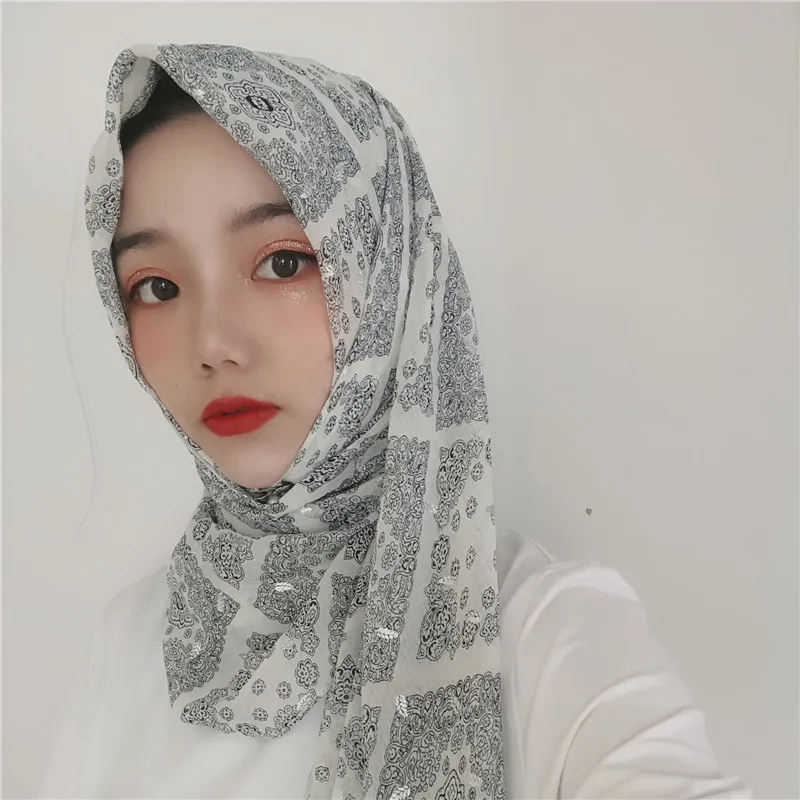 Шифоновый мусульманский хиджаб с цветочным принтом хиджаб шали тюрбан Женский широкий шарф хиджаб стрейч Джерси шапка головной платок