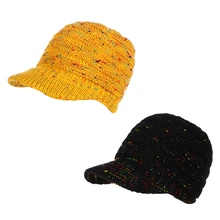 Женская вязаная шапка, Повседневная вязаная крючком Бейсболка унисекс, зимняя шапка с козырьком