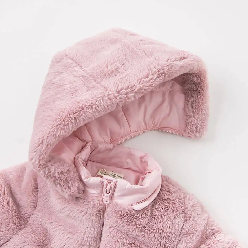 DBA7949 dave bella winter baby girls pink hooded coat infant padded jacket children high quality coat kids padded outerwear