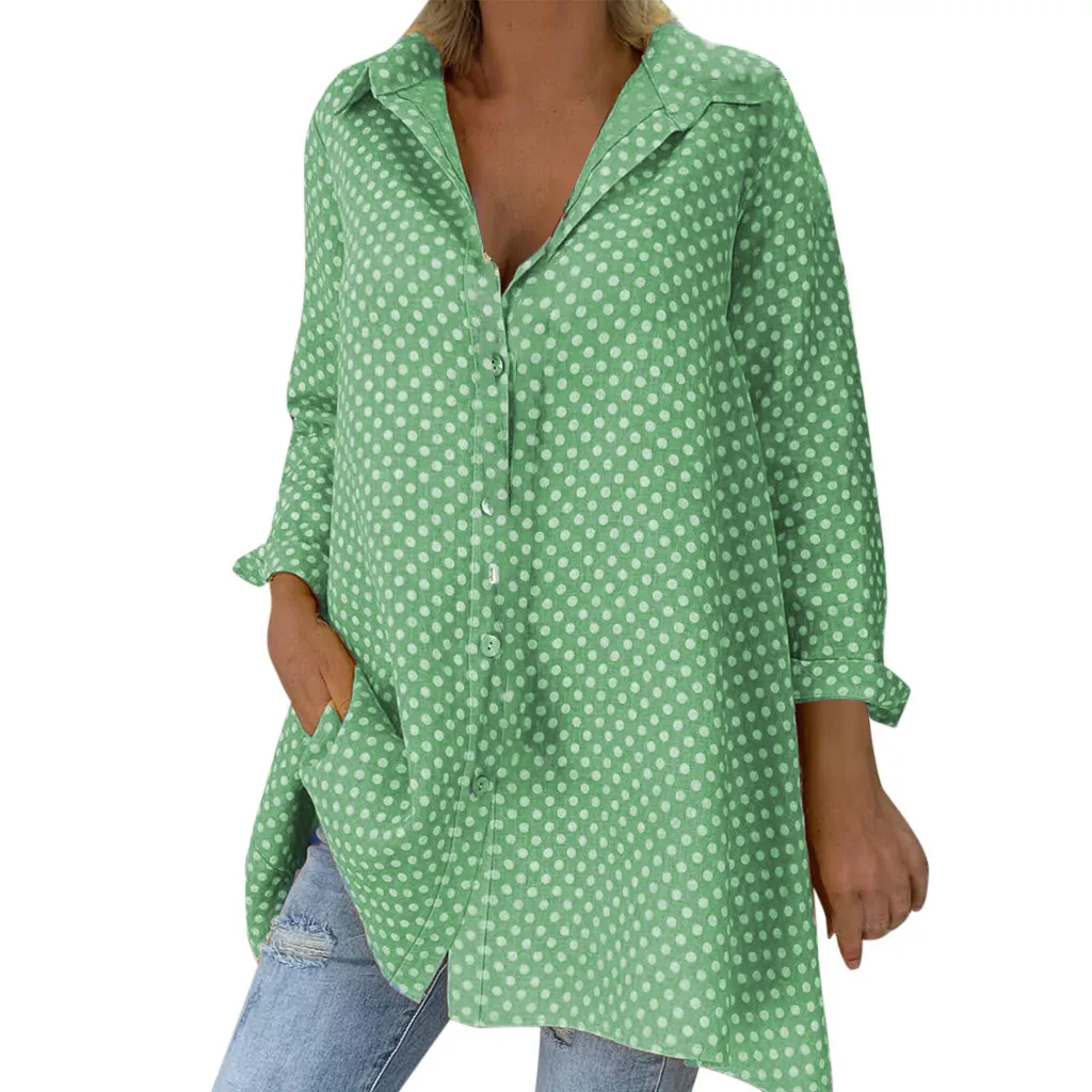 Blouse 2019 Casual Women Loose Vintage Long Sleeve Polka Dots Shirt Fashion Women Autumn Tops Button Top Blouse Blusas Plus Size Blouse 2019 Casual Women Loose Vintage Long Sleeve Polka Dots Shirt Fashion Women Autumn Tops Button Top Blouse Blusas Plus Size