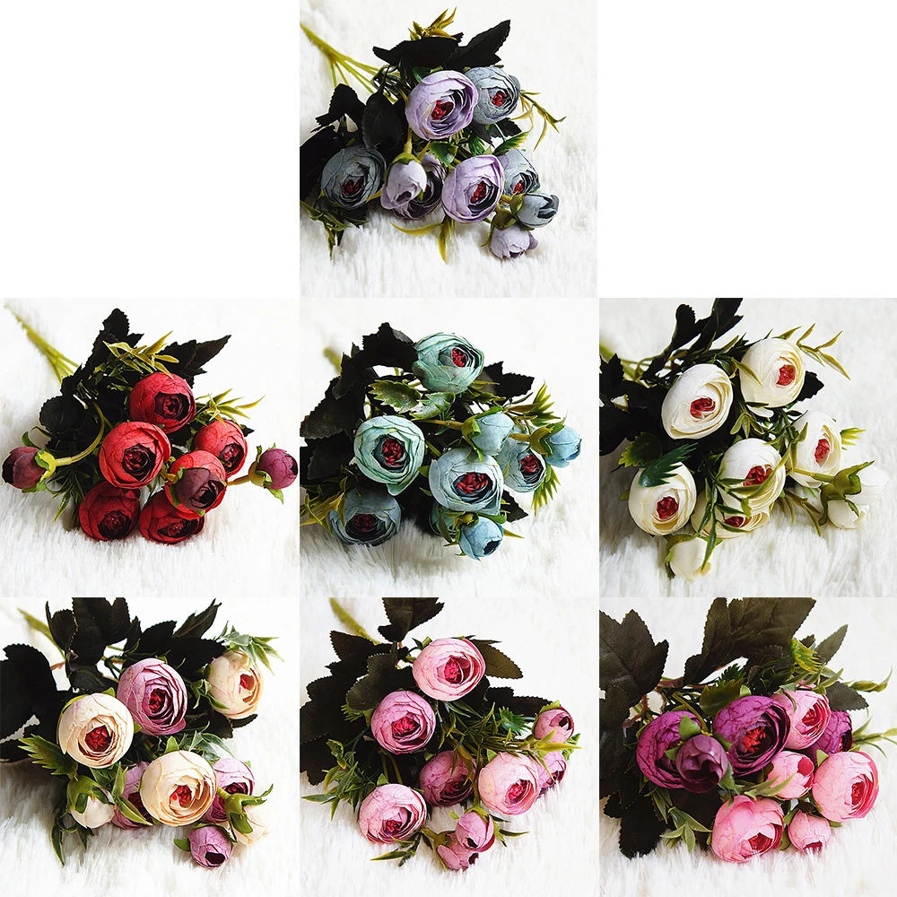 

Slik Small tea bag fake roses bouquet wedding decor for home fake floristics plastic household products artificial flowers