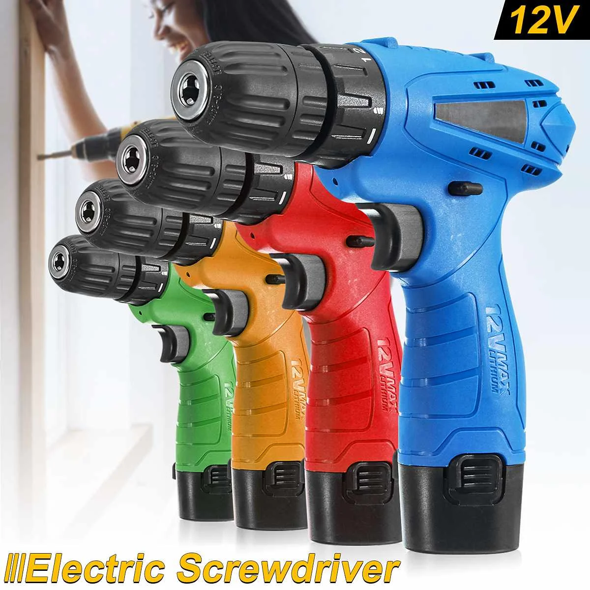 

Rechargeable Cordless Drill 12V Lithium-Ion Battery Single Speed Electric Hammer Screwdriver Electric Drill US Plug