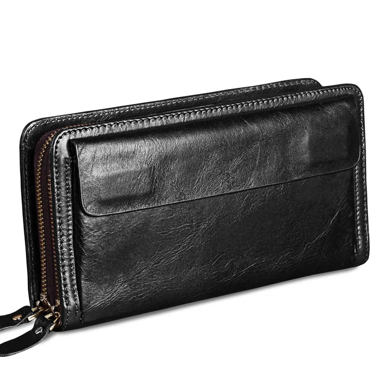FSINNLV High Quality Genuine Leather Business Men Wallet Long Clutch