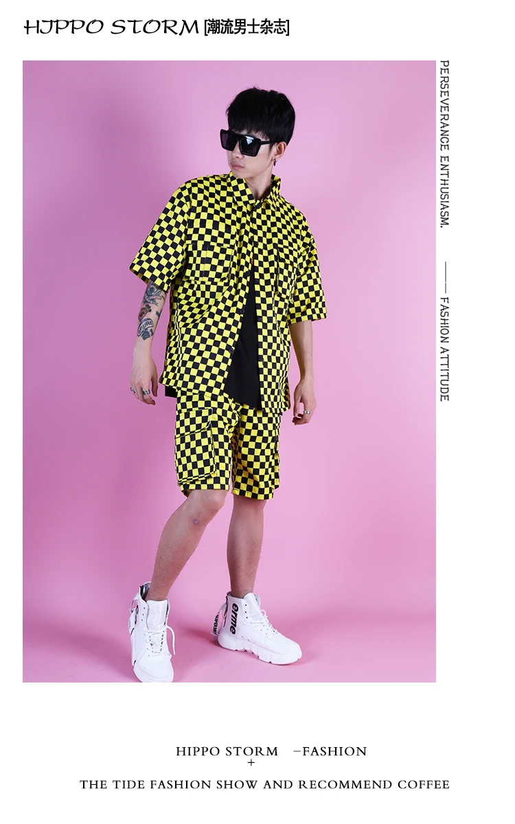Для мужчин 2 шт. наборы для ухода за кожей(рубашка+ шорты женщин) High street fashion хип хоп повседневное плед короткий рукав рубашки мальчико