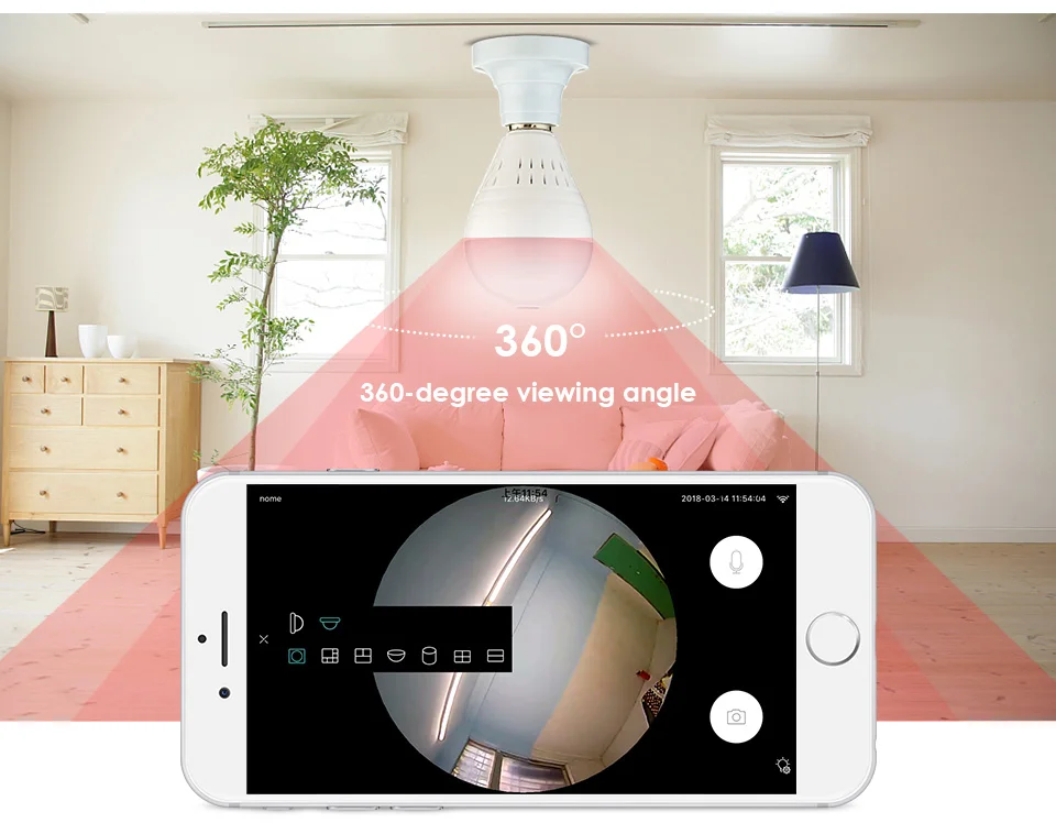 360 градусов Беспроводной IP камера «рыбий глаз» панорамная камера наблюдения для дома с поддержкой Wi-Fi Ночное видение E27 лампа P2P камера с детектором движения
