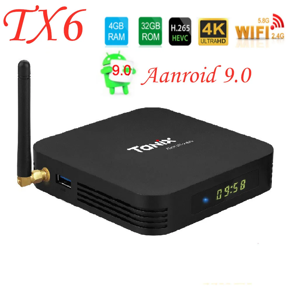 

Smart TV Box Android 9.0 Tanix TX6 Allwinner H6 4GB 32GB 64GB Support 2.4G/5GHz WiFi BT4.1 4K H.265 Bluetooth 4.0 Set Top Box