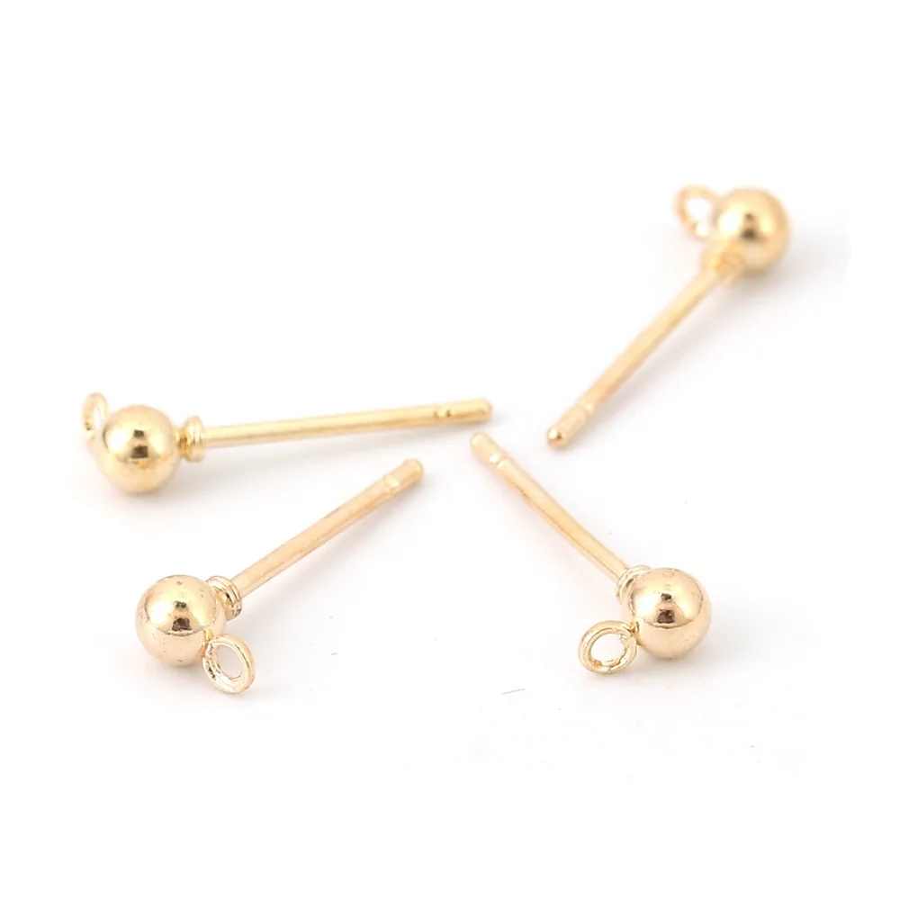 DoreenBeads Iron Based Alloy Ear Post Stud Earrings Findings Ball Gold Silver Color W/ Loop DIY Charms 5mm x 3mm, 100 PCs