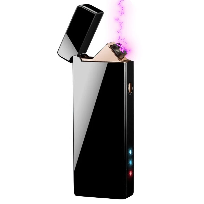 Зажигалка USB Электронная зажигалка для курения ветрозащитная электронная более легкий импульс зажигалка электрическая двойная дуга USB зарядное устройство - Название цвета: Bright Black
