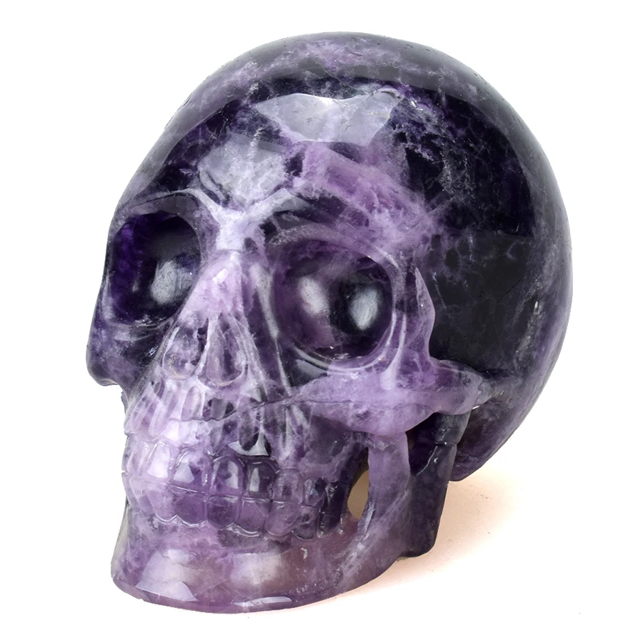 

Realistic Skull Sculpture Statues From Natural Purple Fluorite Stone Gemstone Ornament Crafts For Home Office Feng Shui Decor