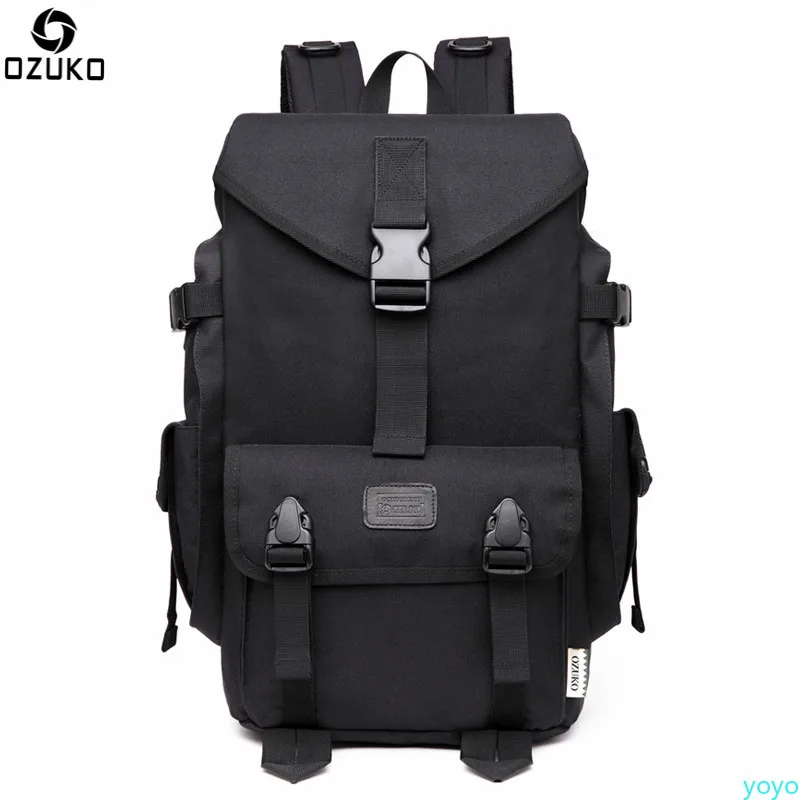

Ozuko New Oxford Cloths Double Shoulder Pack Men's Creative Computer Backpack Fashion Leisure Travel Backpack Black