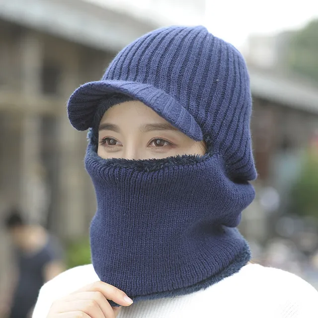 Autumn Winter Women's Woman Hats Full Face Knitted Wool Mask Hat Caps ...