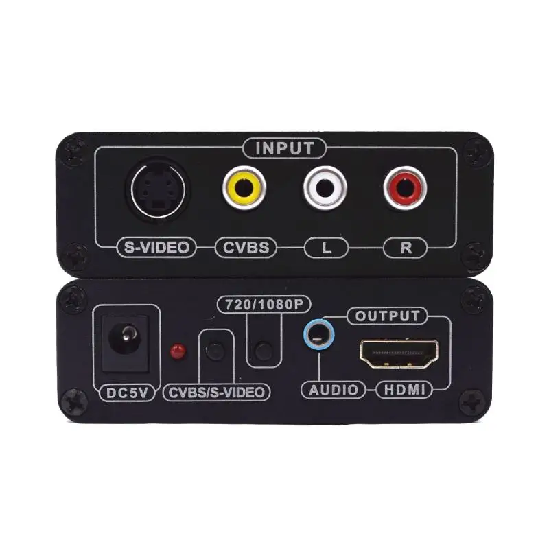 

720P AV+S-VIDEO CVBS Composite S-Video R/L Audio to HDMI Converter Adapter with S-VIDEO Audio Cable US / EU Plug