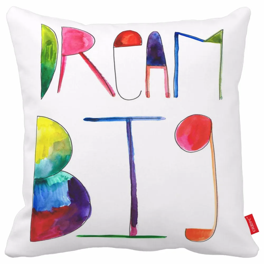 Watercolor Doodle Quote Dream Big Letter Word Print decorative Throw