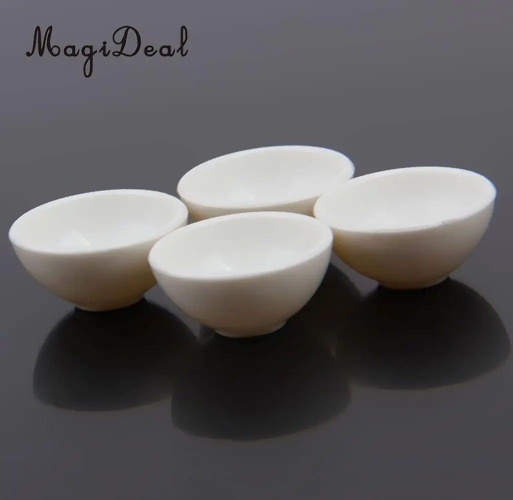 1/12 Scale Dollhouse Miniature White Ceramic Bowls Dishes Plate Kitchen Tableware for Dolls House Life Scenes Pretend Play Toys