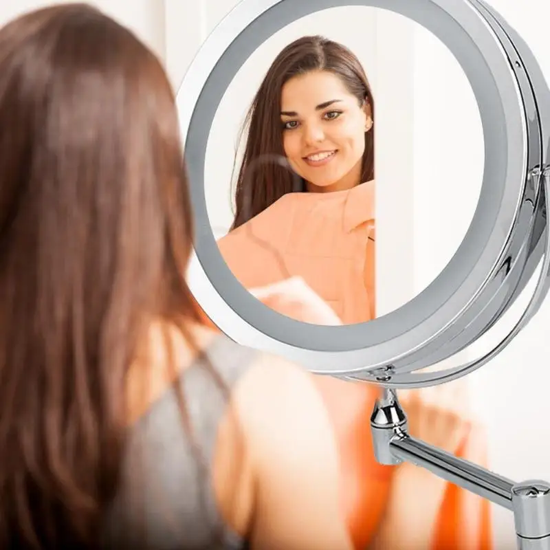 

8 inch Make Up Mirror Wall Mounted Bathroom Mirror 10X Magnifier Cosmetic Mirror LED Light Folding Makeup Mirror Dressing Mirror