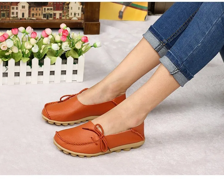 2016 New Real Leather Woman Flats Moccasins Mother Loafers Lacing Female Driving Casual Shoes In 16 Colors Size 34-44 ST179 (5)