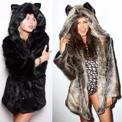 2018 осень и зима новый меховой имитация пальто, европейский и американский уличный стиль волчьими ушками пальто, длинное пальто для девочек