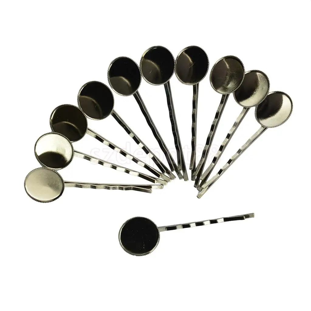 10 Pieces Vintage Brass Hair Slide with 18mm Pad Cabochon Bezel Setting Tray DIY Finding Craft 