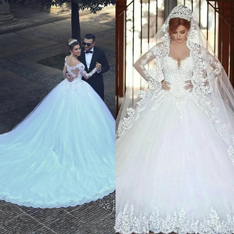 US $69.00 2020 Vestido De Noiva Long Sleeve Lace V Neck Wedding Dress Modern Arabic Elegant Bridal Gown With Real Pictures