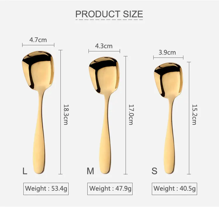 1 шт. ложка с плоским дном 18/8 нержавеющая сталь ложка для супа салат столовые приборы десертные ложки квадратный дизайн 3 размера креативные столовые приборы