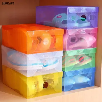 

10pcs children/women/men transparent color plastic shoe store box folding box frame