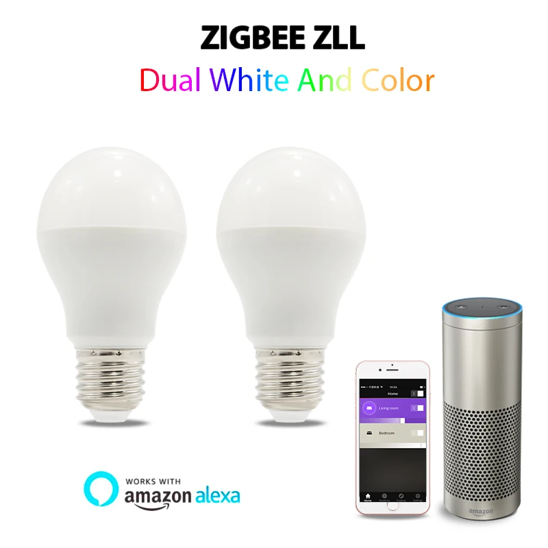 Светодиодная лампа ZIGBEE hub E27 RGB + CCT двойная белая светодиодная E26 AC100 240V 6W