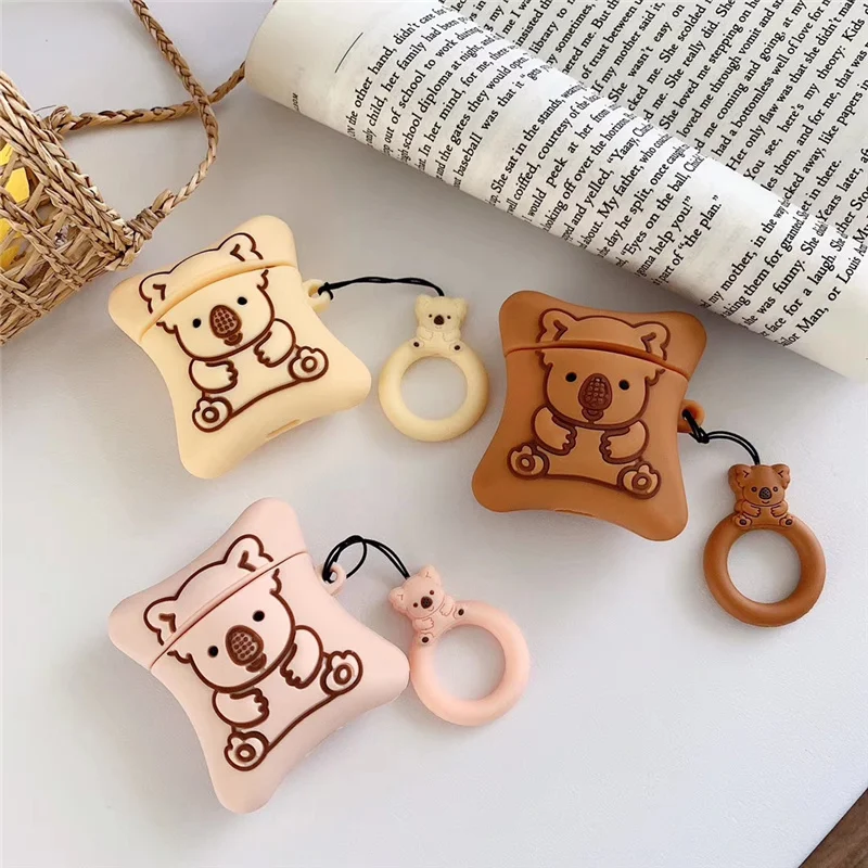

Cartoon Cookie bear for Apple ear pod cover wireless earphone charging box silicone pods case Finger Ring for iphone Airpods i10