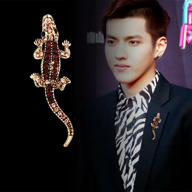 

2019 Korean Crystal High-end Animal Crocodile Brooches Wedding Jewelry Luxury Badge Retro Brooch Dress Lapel Pin Men Accessories