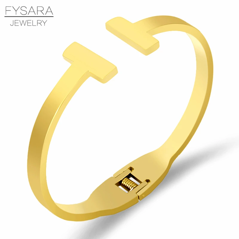 FYSARA Роскошные ювелирные изделия буквы T манжеты Браслеты розовое золото цвет нержавеющая сталь браслеты для женщин и мужчин