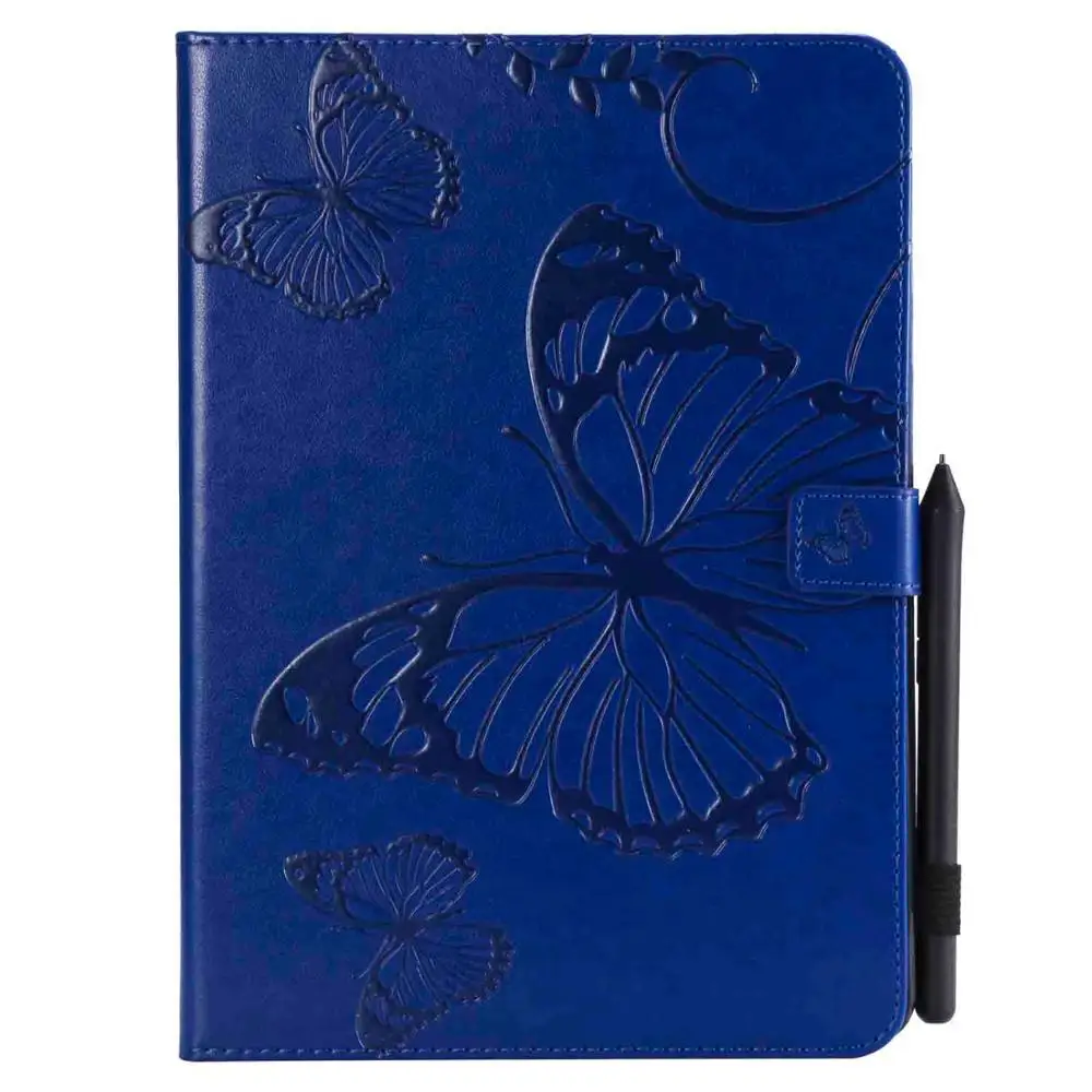Для Coque iPad 9,7 Чехол элегантный бабочка кожаный бумажник Folio Kickstand чехол для iPad 9,7 дюймов слот для карт планшета - Цвет: dark blue