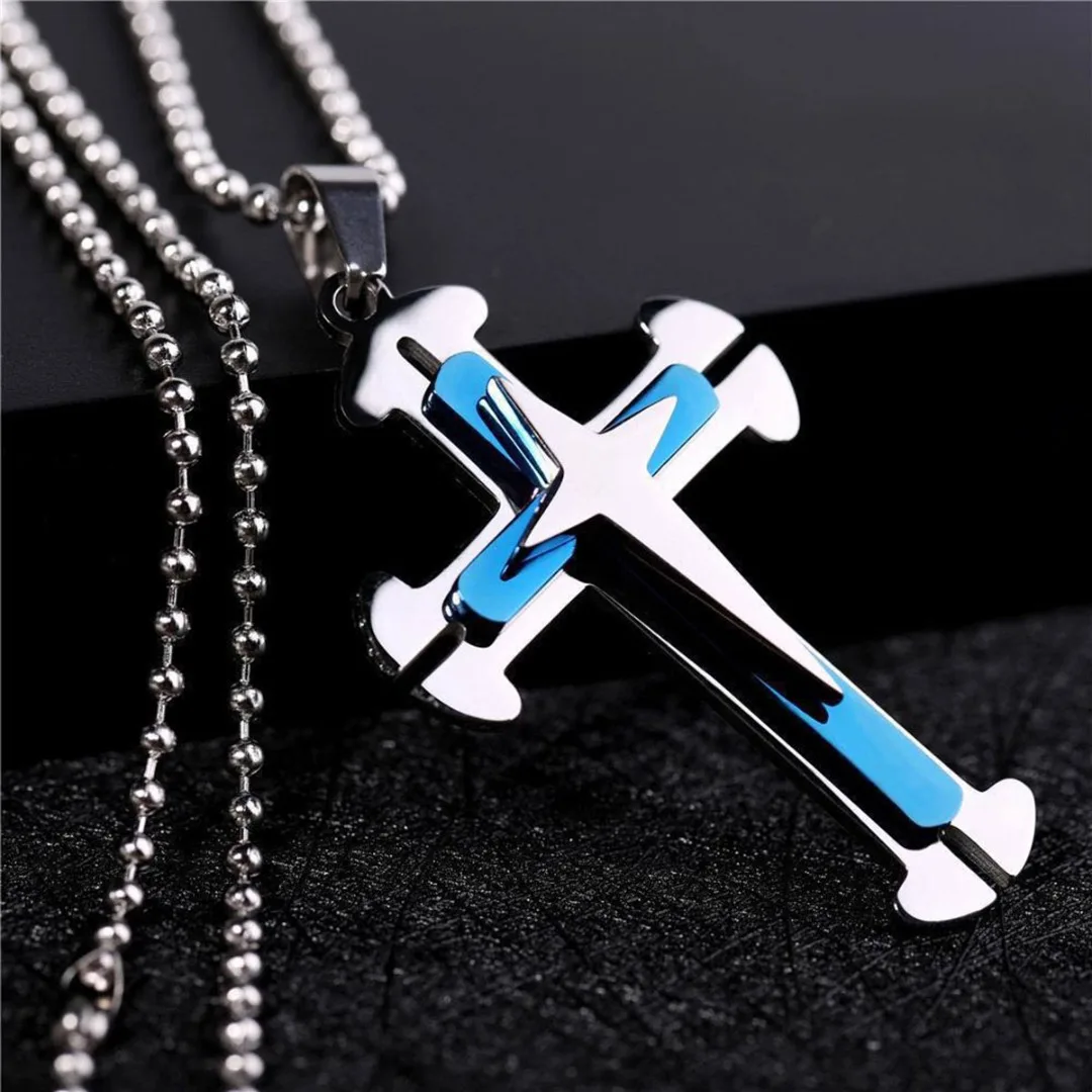 Cool Men Pendant Necklace 3 Layer Cross Hip Hop Chain Necklaces For Men Fashion Jewelry Accessories