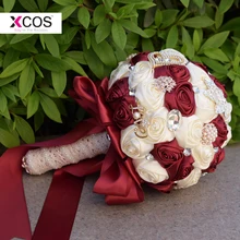 Бордовый цвета слоновой кости Розы Свадебные цветы Свадебные букеты Блестящий Роскошный со стразами кружева для невесты Ramos de Novia