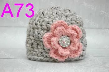

free shipping, 10pcs/lot Cute 100% Handmade Newborn Baby Crochet pink flowers Hat cap ,100% Cotton crochet baby gilrs hat beani
