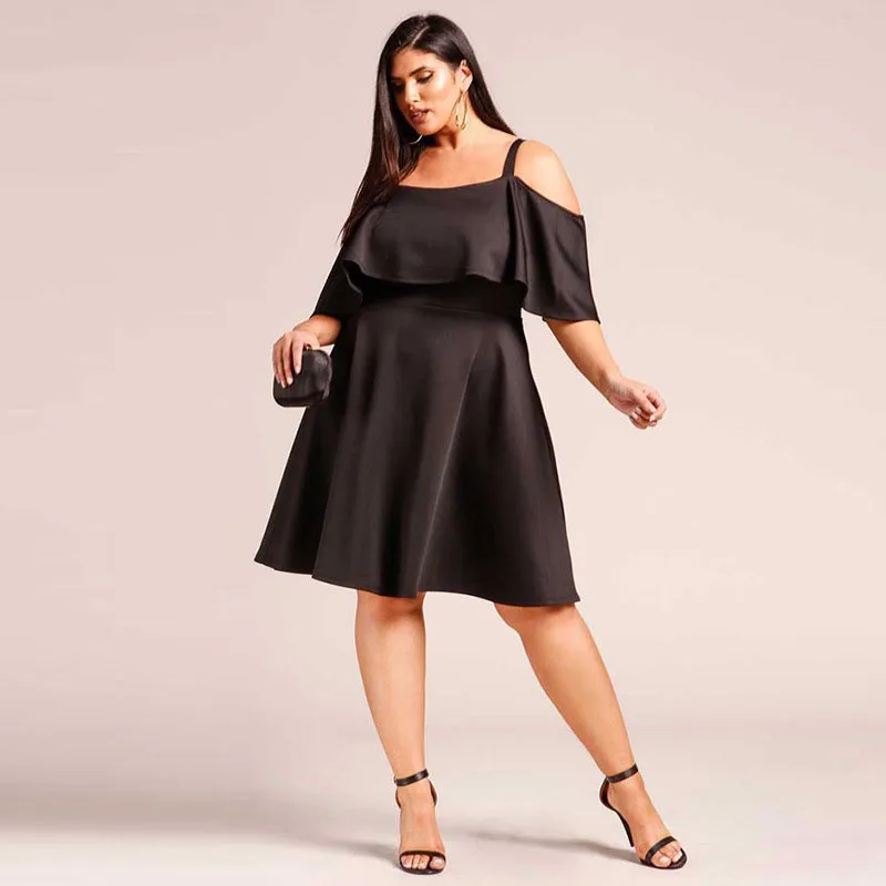 

PANJOINER Plus Size XL 2XL 3XL Women Bodycon Dress Sexy Spaghetti Strap Black Ruffles Vestidos Evening Party Women Dresses D759