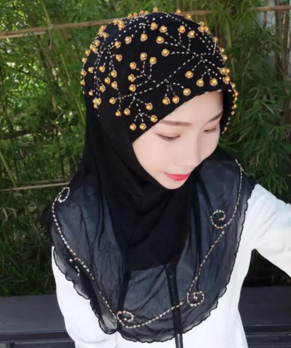 

scarf hijab one piece shawl mesh hijab hand beading khaleeji foam brim bling fancy head scarf free ship