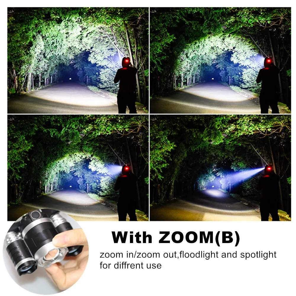 50000Lm ZOOM LED Headlamp Head Flashlight Rechargeable 18650 T6 Led Head Lamp Torch Headlight for Fishing Hunting Camping