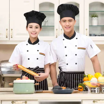 

(Hat&Shirt&Apron)Cook suit long-sleeve double breasted chef jacket white chefs uniform food service apparel ship by FedEx