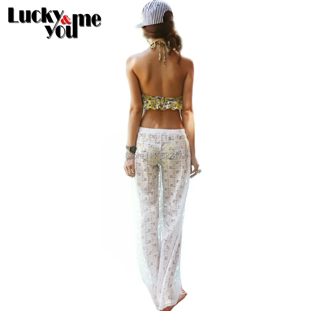 white sheer beach pants
